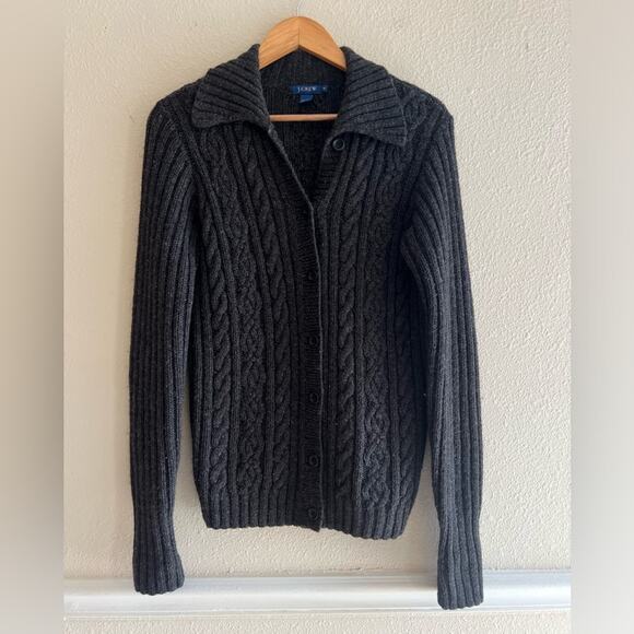 J.Crew cable knit Merino wool collared cardigan sweater button down Preppy - Picture 1 of 7